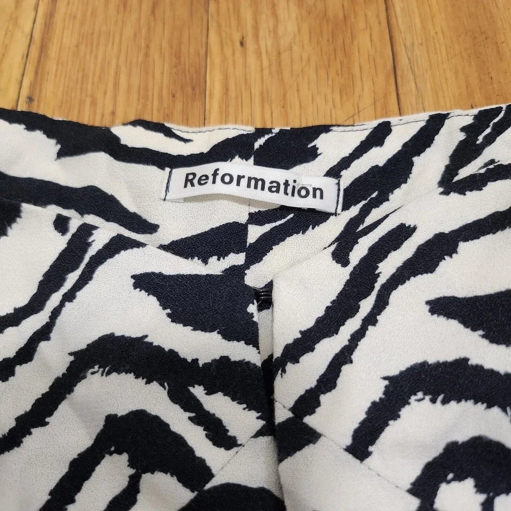 Reformation Black and Cream Zebra Print Puff Sleeve Blouse